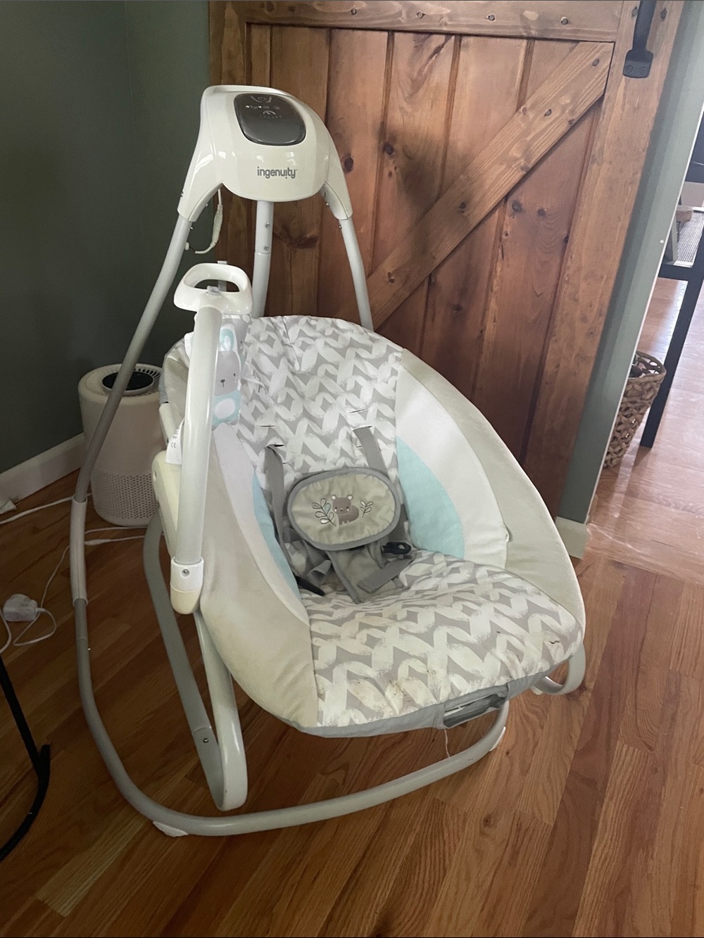 Ingenuity Gray & White Baby Swing with Subtle Aqua Accents